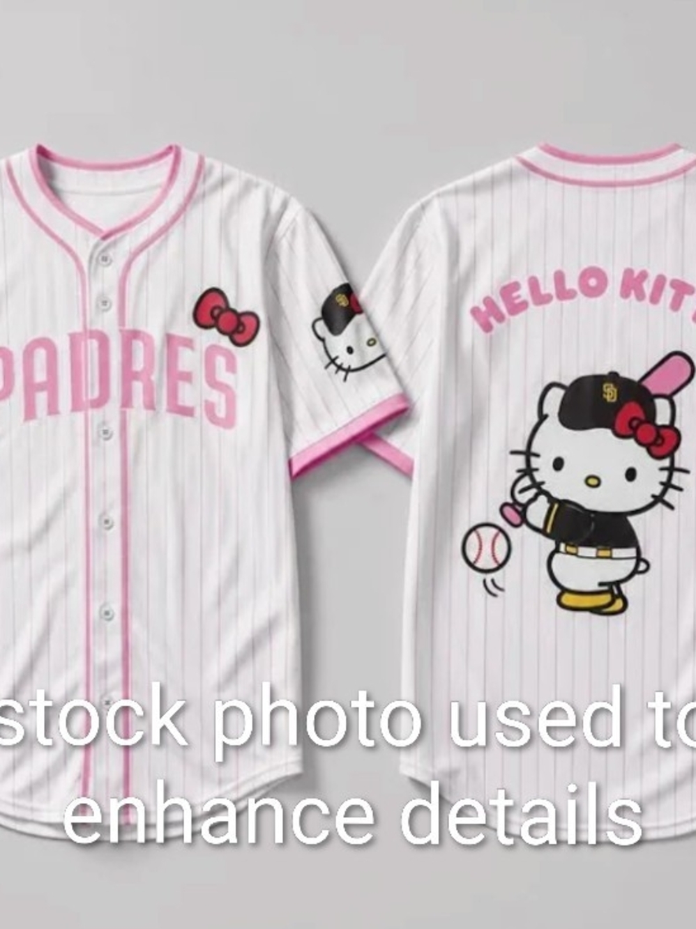 Hello Kitty San Diego Padres Pink & White Pinstripe Baseball Jersey - RARE! - Picture 2 of 4